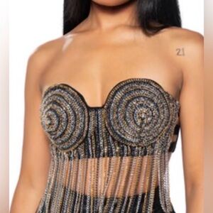 AKIRA Black and Gold Beaded Crop Top